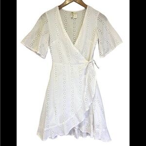 Japna White Eyelet Wrap Cotton Dress